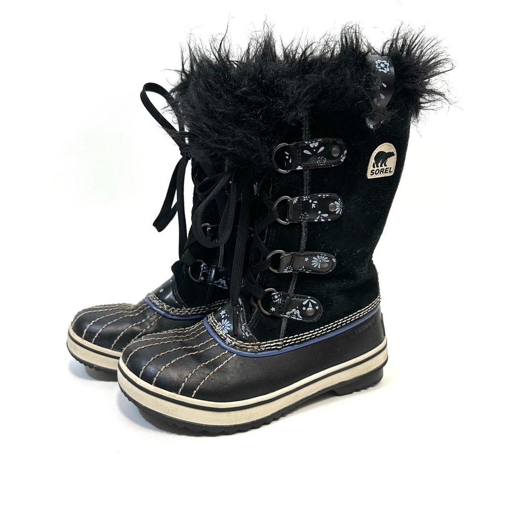 Sorel Girls Joan of Arctic Black Floral Waterproof Winter Snow Boots Size 1